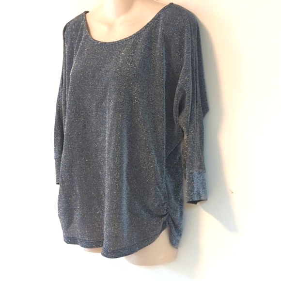 Velvet by Graham & Spencer Silver Metallic Sparkly Dolman Split Sleeve Top - Picture 4 of 15